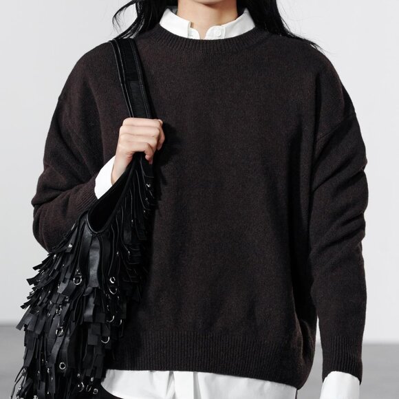 Zara Cashmere Wool Blend Sweater – Chocolate Brown, Size L, Cozy & Chic - Picture 2 of 10